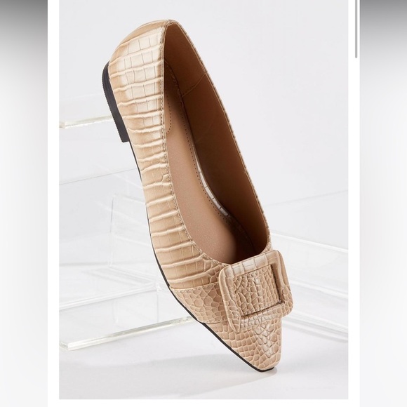 Cato Shoes - CATO CROC BUCKLE FLATS TAUPE-GRAY